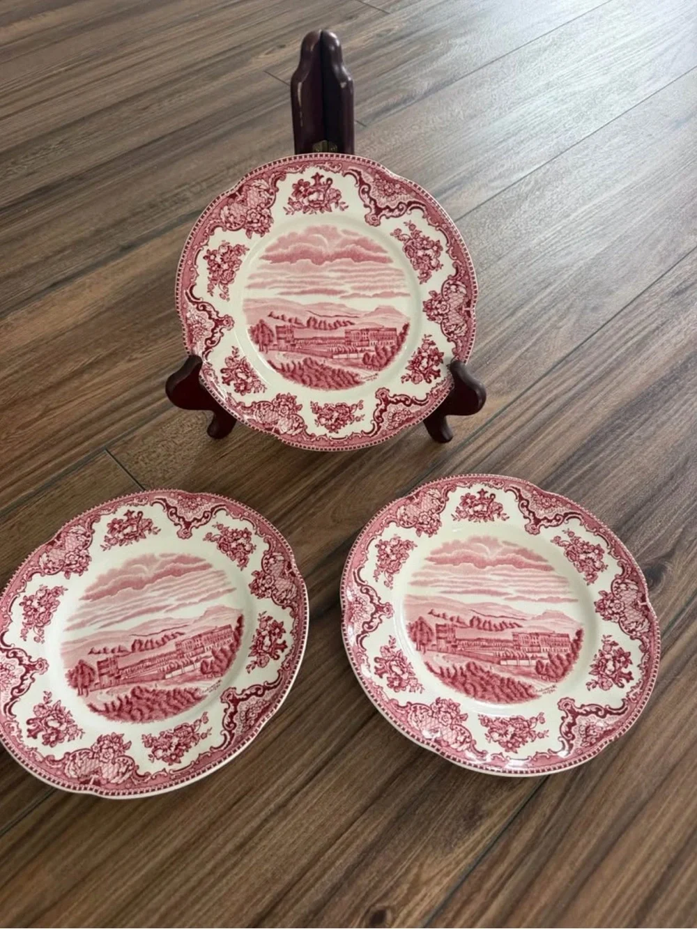 Johnson Brothers Red and Cream Scenic Transferware Salad Plates